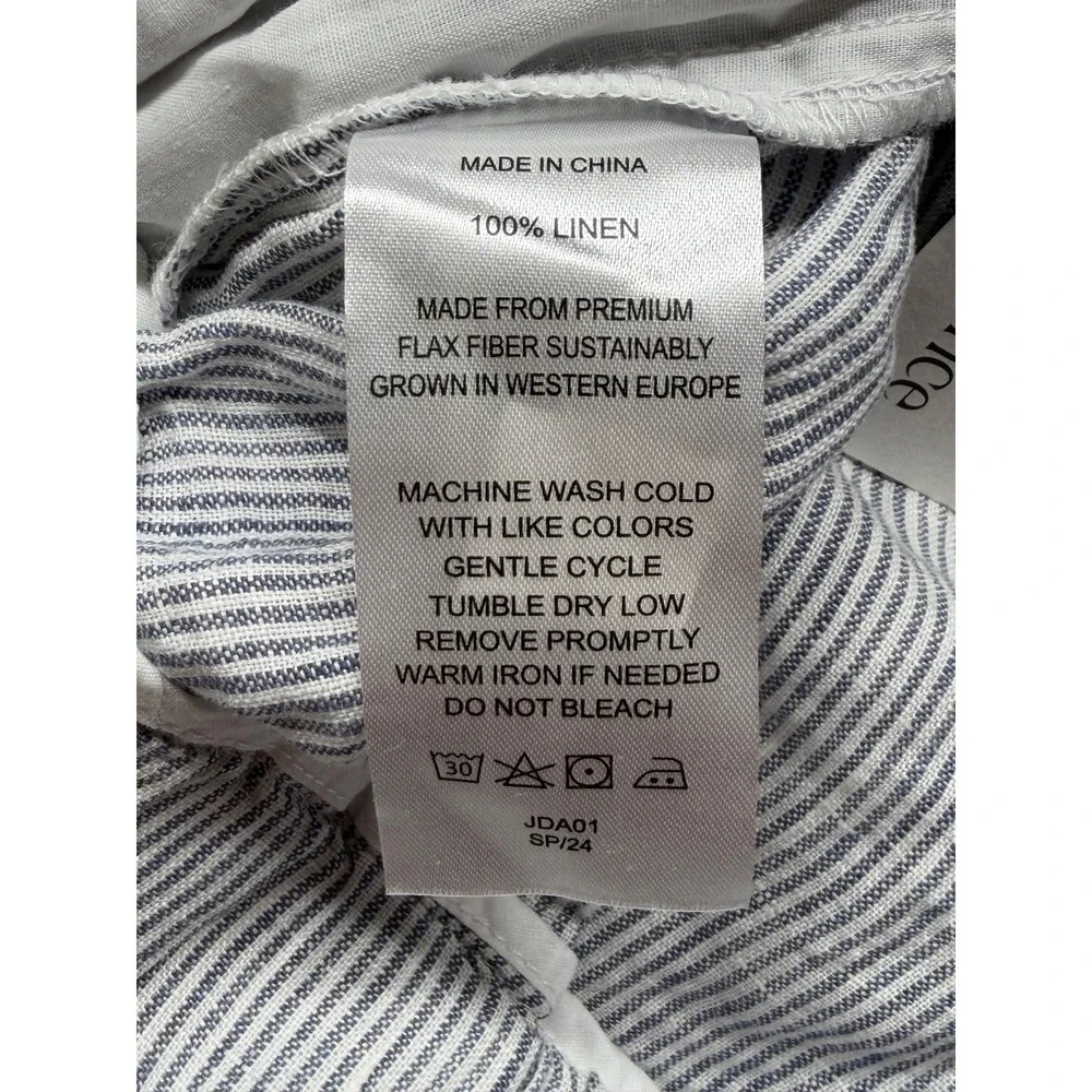 Quince Pants Womens Medium Blue Pinstripe European Linen Summer Beach Coastal